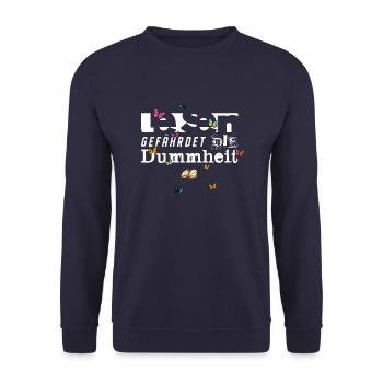 Lesen gefährdet die Dummheit – Buch Humor - Unisex Pullover - Navy - Vorne - Alina (178cm) & Michal (187cm)