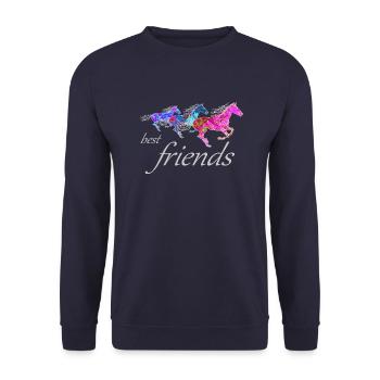 best friends bunte künstlerische Pferde Zirkus - Unisex Pullover - Navy - Vorne - Alina (178cm) & Michal (187cm)