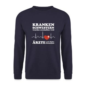Krankenschwestern wurden erschaffen weil Ärzte - Unisex Pullover - Navy - Vorne - Alina (178cm) & Michal (187cm)