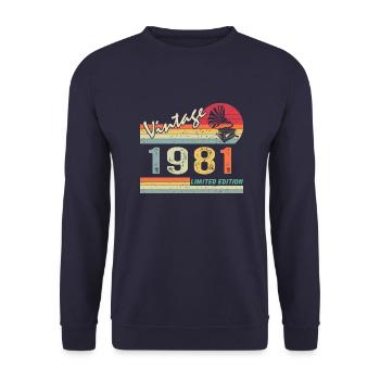 Vintage Grammophon 41. Geburtstag 1981 41 Jahre alt - Unisex Pullover - Navy - Vorne - Alina (178cm) & Michal (187cm)