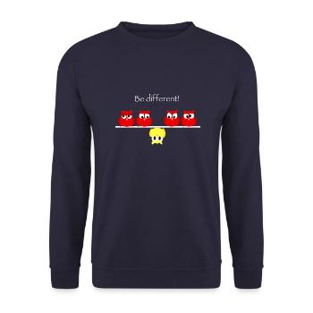 Be different - think different mit kleinen Eulen - Unisex Pullover - Navy - Vorne - Alina (178cm) & Michal (187cm)