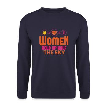 FRAUEN HALTEN DEN HALBEN HIMMEL HOCH - Unisex Pullover - Navy - Vorne - Alina (178cm) & Michal (187cm)