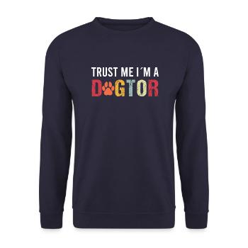 Dogtor Arzt Vintage Veterinary Haustier Sprüche - Unisex Pullover - Navy - Vorne - Alina (178cm) & Michal (187cm)