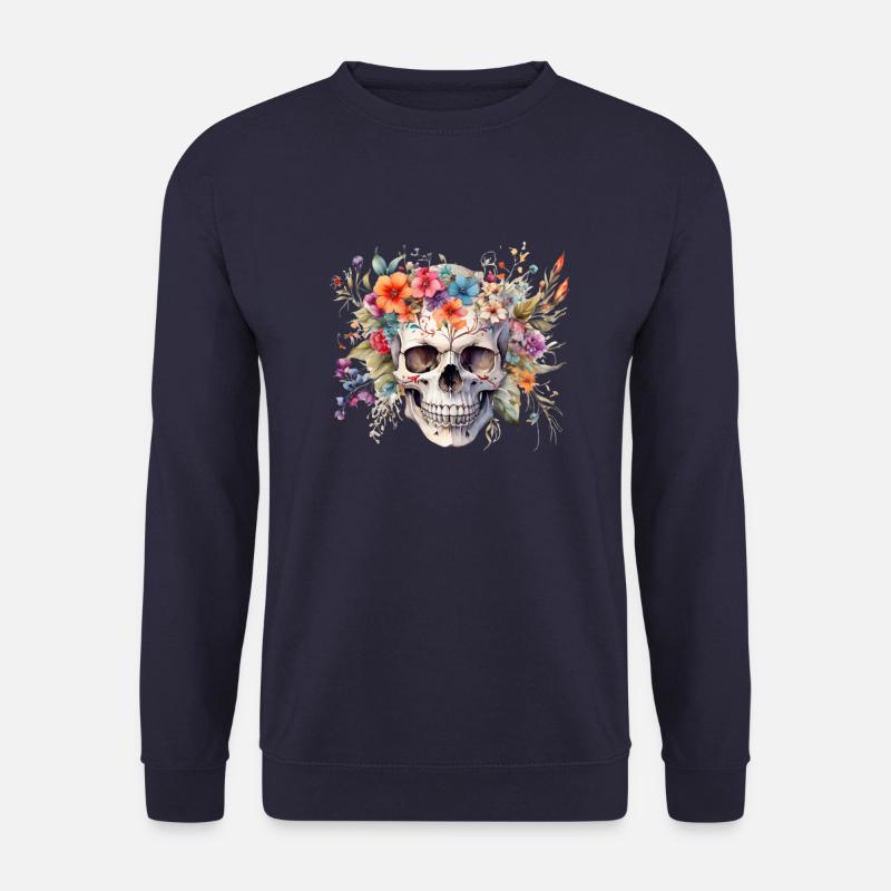 skull surrounded with wildflower - Unisex Sweatshirt - navy