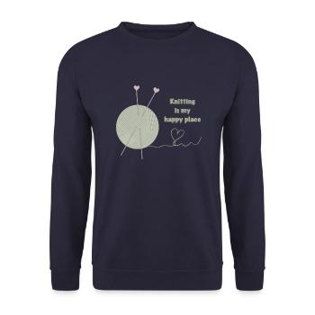 Stricken ist mein glücklicher Ort - Unisex Pullover - Navy - Vorne - Alina (178cm) & Michal (187cm)