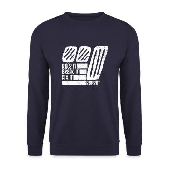 Kfz-Mechatroniker Autowerkstatt Werkstatt Auto - Unisex Pullover - Navy - Vorne - Alina (178cm) & Michal (187cm)