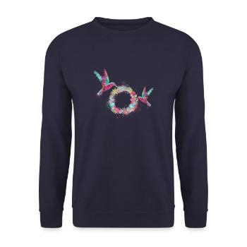 hummingbird,wreath,flower wreath,colorful,painting - Unisex Sweatshirt - navy - Front - Alina (178cm) & Michal (187cm)