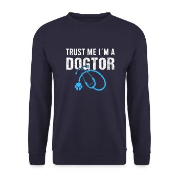 Dogtor Arzt Vintage Veterinary Haustier Sprüche - Unisex Pullover - Navy - Vorne - Alina (178cm) & Michal (187cm)