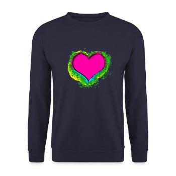 buntes Herz - Unisex Pullover - Navy - Vorne - Alina (178cm) & Michal (187cm)