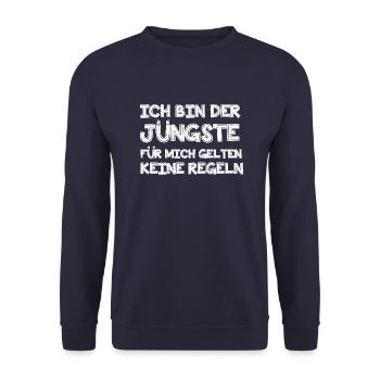 Ich bin der Jüngste - Unisex Pullover - Navy - Vorne - Alina (178cm) & Michal (187cm)
