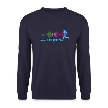 Läuferin - Alltags-Puls - good vibes (blau) - Unisex Pullover - Navy - Vorne - Alina (178cm) & Michal (187cm)