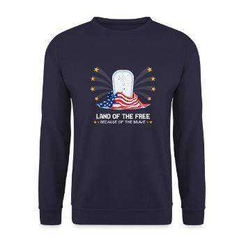 Land of the Free,Because of the Brave - Sweat-shirt Unisexe - marine - Devant - Alina (178cm) & Michal (187cm)