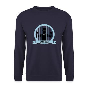 Game over JGA Knast Junggesellen abschied - Unisex Pullover - Navy - Vorne - Alina (178cm) & Michal (187cm)