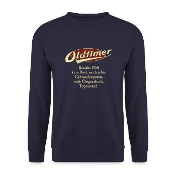 Geburtstag Oldtimer Baujahr 1958 retro usedlook - Unisex Pullover - Navy - Vorne - Alina (178cm) & Michal (187cm)