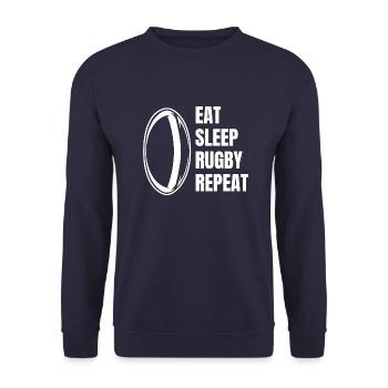 Rugbyspieler Rugby Rugbytrainer Geschenk Rugbyteam - Unisex Pullover - Navy - Vorne - Alina (178cm) & Michal (187cm)
