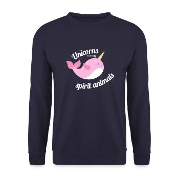 Spirit Animal Unicorn Shirt für Kinder, Wal - Unisex Pullover - Navy - Vorne - Alina (178cm) & Michal (187cm)