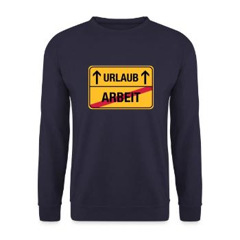 Arbeit – Urlaub (dh) Endlich Urlaub - Unisex Pullover - Navy - Vorne - Alina (178cm) & Michal (187cm)