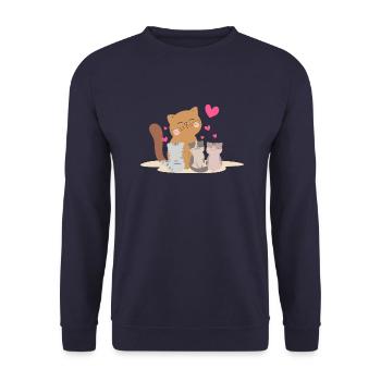 Chat de mère avec ses chatons avec tant d’amour ! - Sweat-shirt Unisexe - marine - Devant - Alina (178cm) & Michal (187cm)