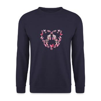 giraffe, butterflies,heart,flies,colorful,painting, - Unisex Sweatshirt - navy - Front - Alina (178cm) & Michal (187cm)