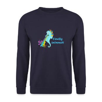 finally swimmer, swwimmer,seepferdchen - Unisex Pullover - Navy - Vorne - Alina (178cm) & Michal (187cm)