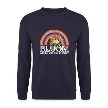 bloom where you are planted Rainbow Blooms - Unisex Sweatshirt - navy - Front - Alina (178cm) & Michal (187cm)