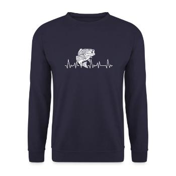 Fischer Angler Angelhaken Herzschlag - Unisex Pullover - Navy - Vorne - Alina (178cm) & Michal (187cm)