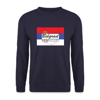 Belgrad - Hauptstadt mit GPS & Flagge - Unisex Pullover - Navy - Vorne - Alina (178cm) & Michal (187cm)