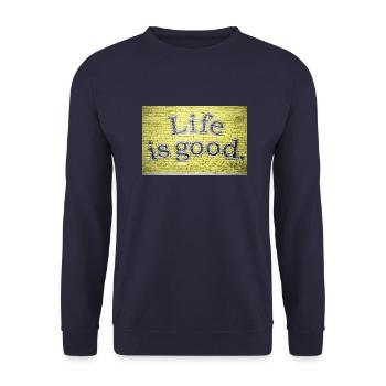 Life is Good Graffiti - Unisex Pullover - Navy - Vorne - Alina (178cm) & Michal (187cm)