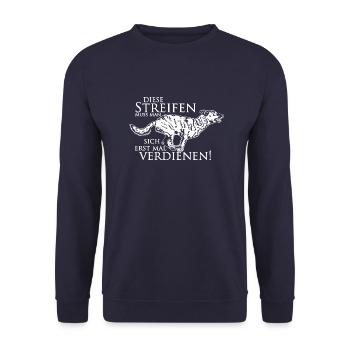 Diese Streifen muss man sich erst verdienen - Unisex Pullover - Navy - Vorne - Alina (178cm) & Michal (187cm)
