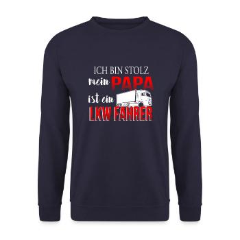 LKW - Ich bin stolz. Mein Papa ist LKW - T-Shirt - Unisex Pullover - Navy - Vorne - Alina (178cm) & Michal (187cm)