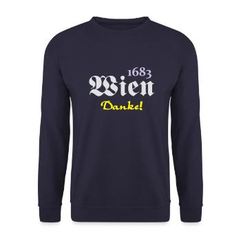 1683 Wien - Danke (3) - Unisex Pullover - Navy - Vorne - Alina (178cm) & Michal (187cm)