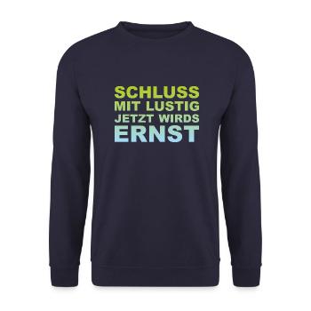 Schluss mit lustig - grün blau - Unisex Pullover - Navy - Vorne - Alina (178cm) & Michal (187cm)