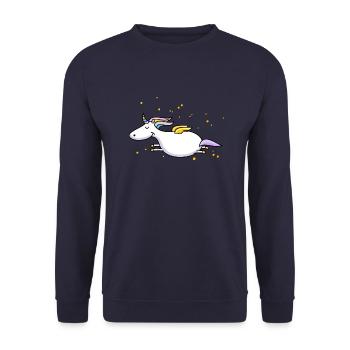 Fliegendes Einhorn - Unisex Pullover - Navy - Vorne - Alina (178cm) & Michal (187cm)