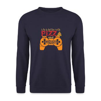 LIFE IS BETTER WITH PIZZA AND GAMING - Unisex Sweatshirt - navy - Front - Alina (178cm) & Michal (187cm)