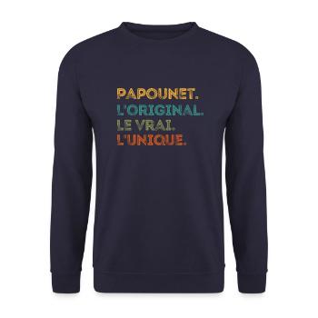 Papounet L'original Le Vrai L'unique Cadeau Humour - Sweat-shirt Unisexe - marine - Devant - Alina (178cm) & Michal (187cm)
