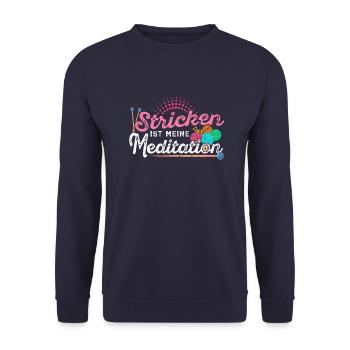Damen Stricken ist meine Meditation Hobby Stricken - Unisex Pullover - Navy - Vorne - Alina (178cm) & Michal (187cm)