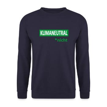 Klimaneutral*nicht-Satire-Humor-Ironie-Klima - Unisex Pullover - Navy - Vorne - Alina (178cm) & Michal (187cm)