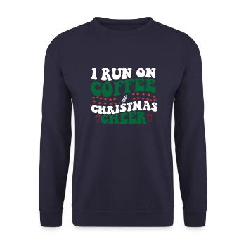 I Run On Coffee & Christmas Cheer-Xmas-Funny - Unisex Pullover - Navy - Vorne - Alina (178cm) & Michal (187cm)