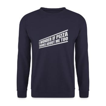 pizza thinks about me - Unisex Pullover - Navy - Vorne - Alina (178cm) & Michal (187cm)