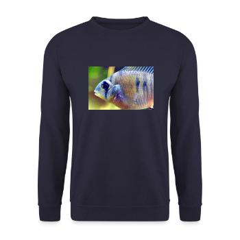 Bolivianischer Schmetterlingsbuntbarsch - Unisex Pullover - Navy - Vorne - Alina (178cm) & Michal (187cm)