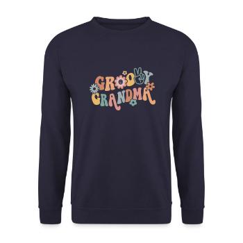 Retro Groovy Oma passende Familienfeier - Unisex Pullover - Navy - Vorne - Alina (178cm) & Michal (187cm)