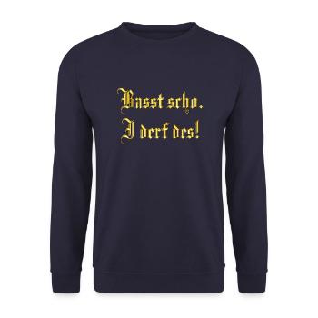 Passt schon, ich darf das! Passt scho, i derf des! - Unisex Pullover - Navy - Vorne - Alina (178cm) & Michal (187cm)