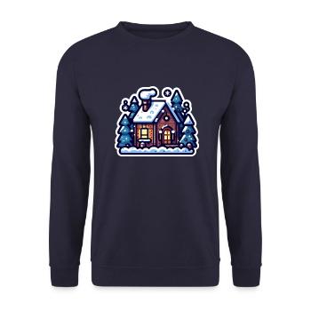 Cozy Winter Cabin: Festive Holiday Illustration - Unisex Sweatshirt - navy - Front - Alina (178cm) & Michal (187cm)