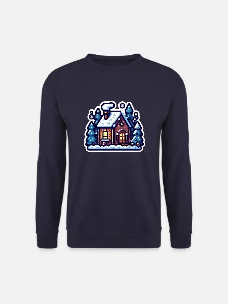 Gemütliche Winterhütte: Festliche Urlaubsillustration - Unisex Pullover - Navy