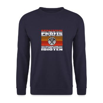 Dachdecker Katastrophe lustige Sprüche - Unisex Pullover - Navy - Vorne - Alina (178cm) & Michal (187cm)