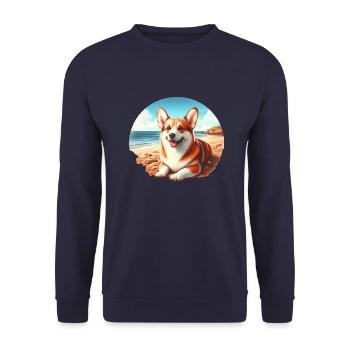 Welsh Corgi on the Beach - Unisex Sweatshirt - navy - Front - Alina (178cm) & Michal (187cm)