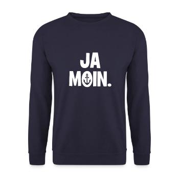 Ja Moin. - Guten Morgen - Nordsee - Ostsee - Anker - Unisex Pullover - Navy - Vorne - Alina (178cm) & Michal (187cm)
