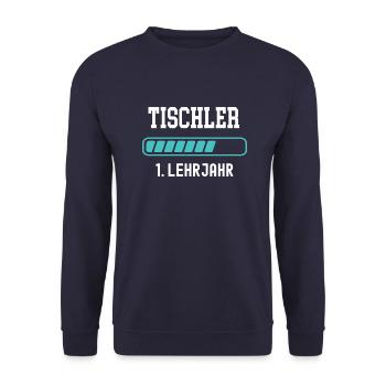 Tischler Ausbildung 1 Lehrjahr 1. Ausbildungsjahr - Unisex Pullover - Navy - Vorne - Alina (178cm) & Michal (187cm)