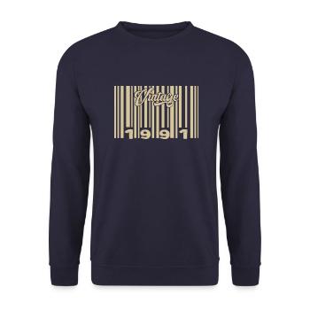 Jahrgang 1991 Barcode 1991: Jahr 2025. - Unisex Pullover - Navy - Vorne - Alina (178cm) & Michal (187cm)
