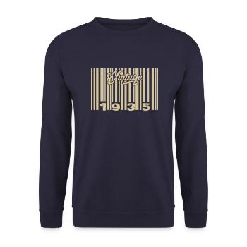 vintage 1935 Code barre 1935: Année 2025. - Sweat-shirt Unisexe - marine - Devant - Alina (178cm) & Michal (187cm)
